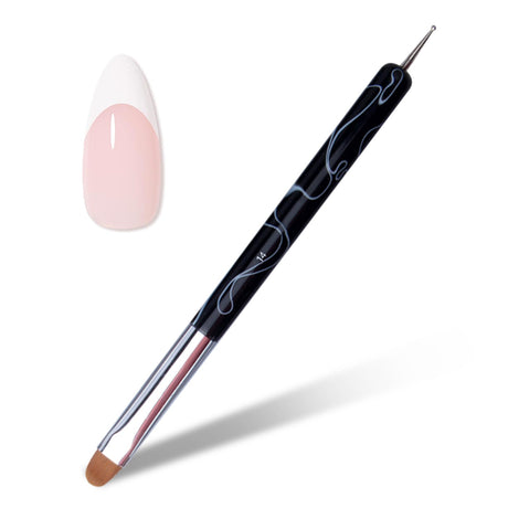 French Nail Brush 2 Way French Gel Acrylic Nail Art Kolinsky Brush With Dotting Tool for Professional Manicure Cuticle Clean Up Nail Art Design Wave Pattern Handle (NB125-#16 Black)