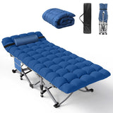 Slendor Folding Camping Cot with Mattress for Adults 74” L x 28” W x 15” H Camp Cot w/Pillow Storage Bag Sleeping Cot Bed for Tent Office Outdoor Blue Cot Blue Pad 500lbs Load Support