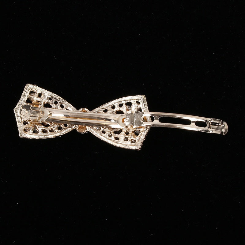 Elegant Pearl Bow Hair Clip with Diamond Accents