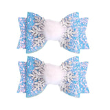 HIFANMM Snowflake Hair Bows Christmas Hair Clips for Women Girls Blue Glitter Bow Hair Accessories Snow Hairball Hairpins Cute Bow Alligator Hair Barrettes Winter Xmas Party Decor Supplies 2Pcs