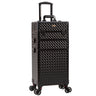 JINGUAN 3 in 1 Rolling Makeup Train Case Professional Cosmetic Trolley Large Storage with Keys Swivel Wheels Salon Barber Case Traveling Cart Trunk for Make Up Hairstylists Nail Tech Black