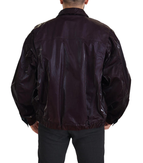 Dolce & Gabbana Bordeaux Nylon Collared Men Coat Jacket