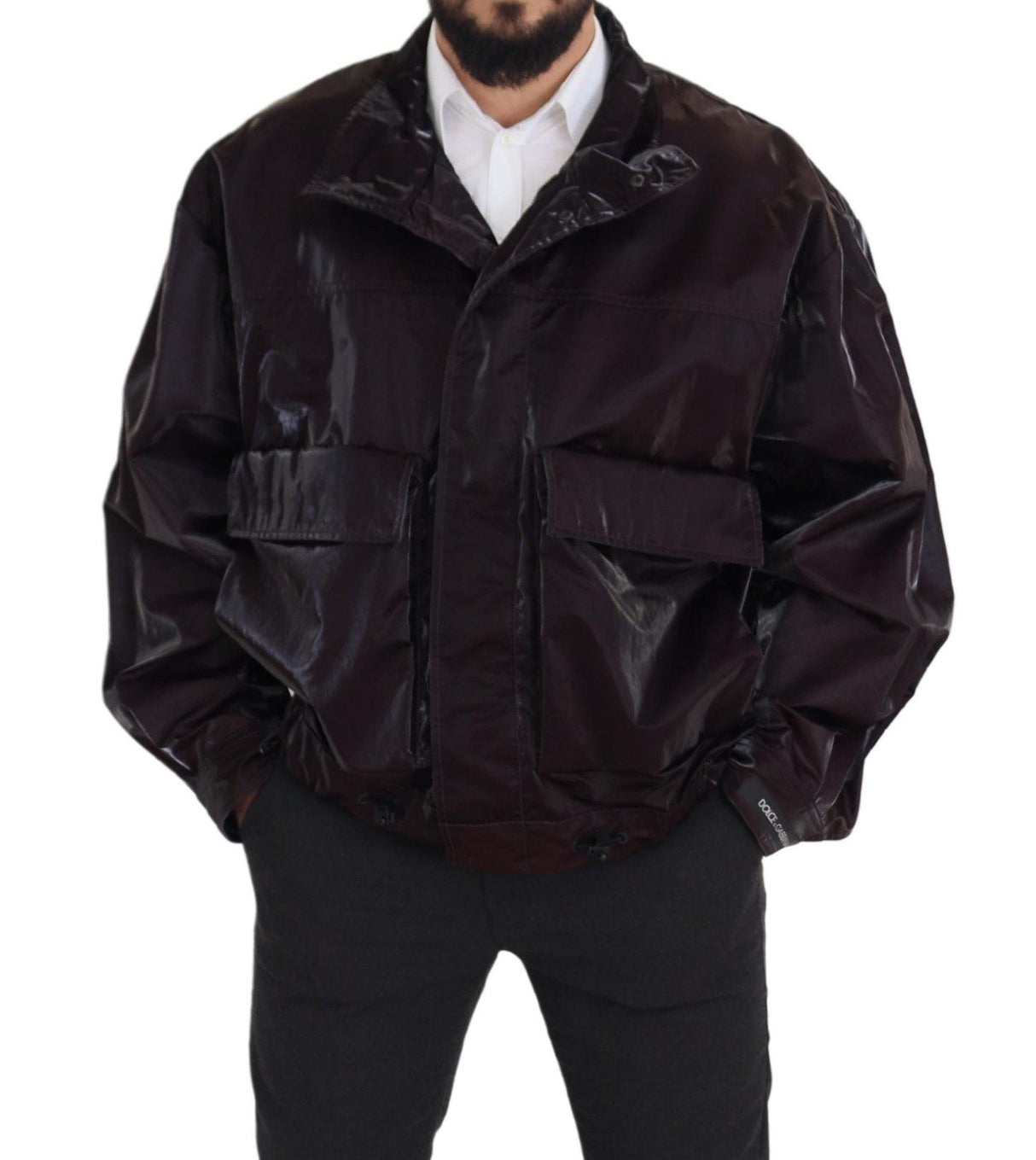 Dolce & Gabbana Bordeaux Nylon Collared Men Coat Jacket