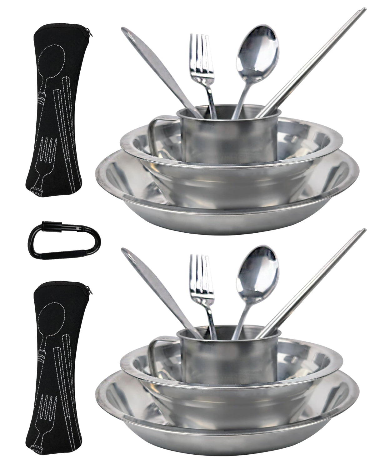 Mess kit 2 Person Camping Kitchen Set Camp Utensil Set Picnic Set Camping Dish Set Stainless Steel Dinnerware Set Plate Bowl Cup Set Person Backpacking Dish Utensil Camping Mess Kit