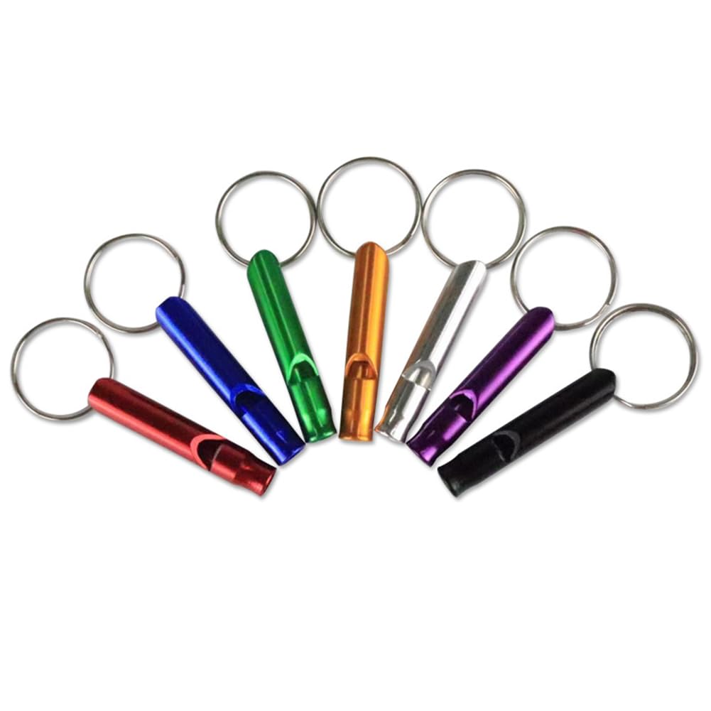 CTFRQC Set of 7 Extra Loud Whistles for Camping Hiking Hunting Outdoors Sports and Emergency Situations Sturdy but Light Aluminium Key Chain Signals 0.8 inch