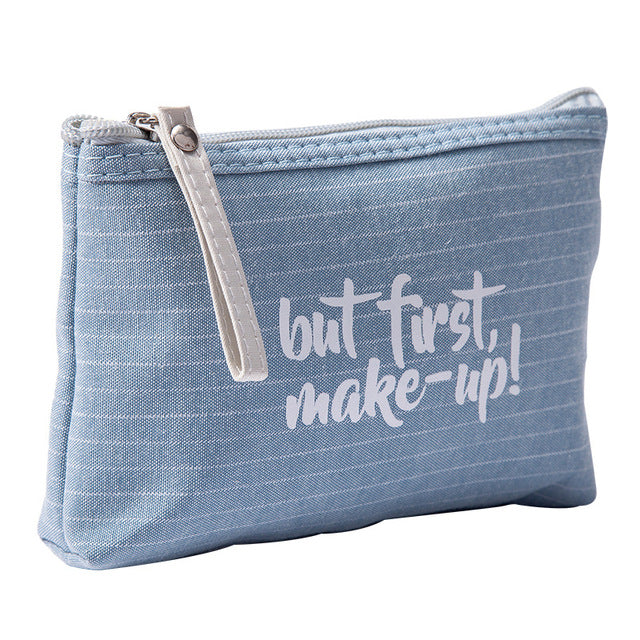 Letter Flower Print Canvas Makeup Bag for Women
