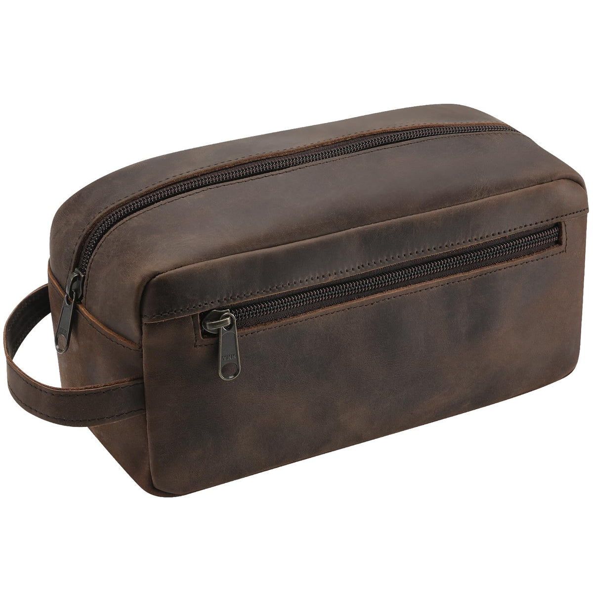 Ringsun Leather Travel Toiletry Bag for Men Full Grain Leather Dopp Kit Shaving Bag Travel Organizer Black Coffee