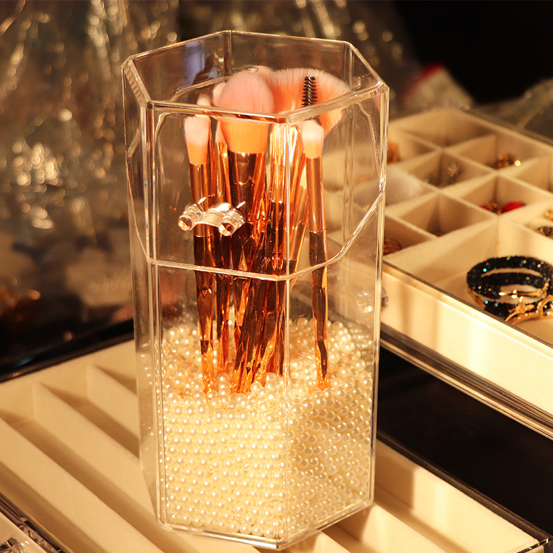 Acrylic Makeup Brush Holder with Dust Cover (Large)