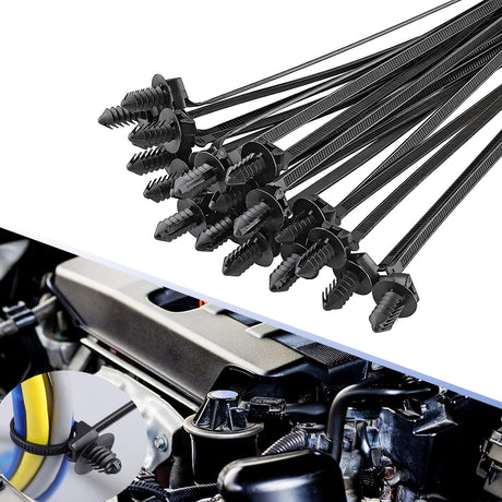 Fluher 160 PCS Car Push-mount Cable Tie Set 5 Sizes of Nylon Self-locking Body-fixing Wire Harness UV-resistant Bundling Wire Tie Classification Kit Universal Accessories for Most Cars (Black)