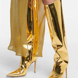 Women's Patent Leather High Heel Knee Boots