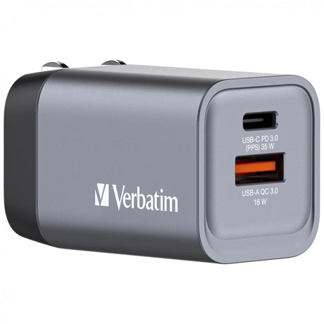 Verbatim Wall GaN Charger 35W USB-C USB-A (UK/EU/US) GNC-35