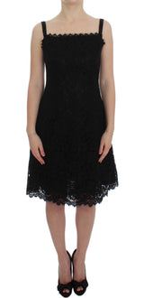 Dolce & Gabbana Elegant Black Floral Lace Knee-Length Dress