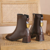 Temperament Women's Martin Boots with Thick Square Toe