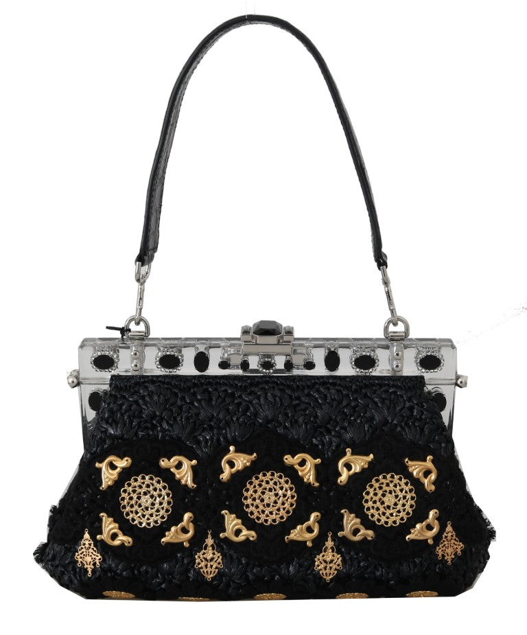 Dolce & Gabbana VANDA Black Crystal Tassel Gold Charms Party Bag