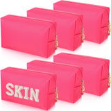 6 Pcs Preppy Patch Makeup Bag PU Leather Cosmetic Bag Waterproof Neat Travel Toiletry Pouch Portable Makeup Bag for Women Friends Cosmetic Organizer Travel Toiletry Pencil Case (Rose Red)
