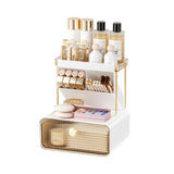 Anlynwooh Makeup Organizer with Drawer Bathroom Organizers and Storage，Makeup Brush HolderLipstick and Perfume OrganizerCosmetic and Vanity OrganizerDesk Organizer (AMBER)