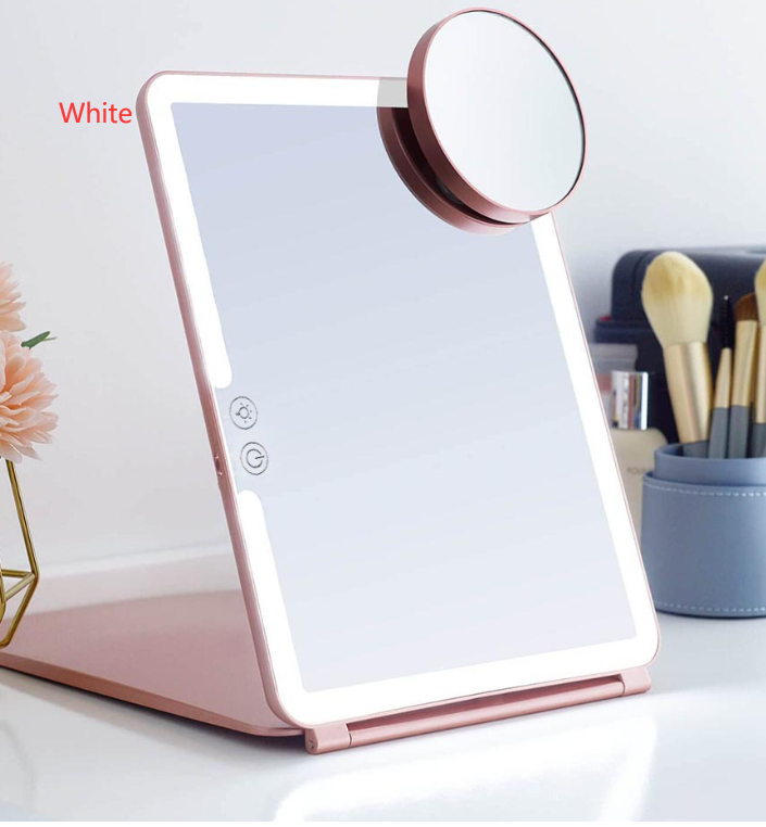 Large Lighted Portable Folding Makeup Mirror – Rechargeable, Magnifying, Travel-Friendly