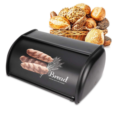 ZLXHDL Bread Box Large Capacity Stainless Steel Bread Holder Bin Container Bread Storage Box Kitchen Storage Organizer(Black)