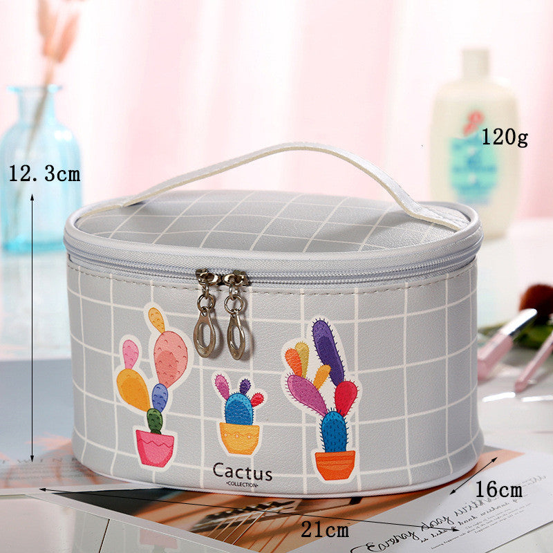 Creative Plaid Cartoon Cactus Print Cosmetic Bag