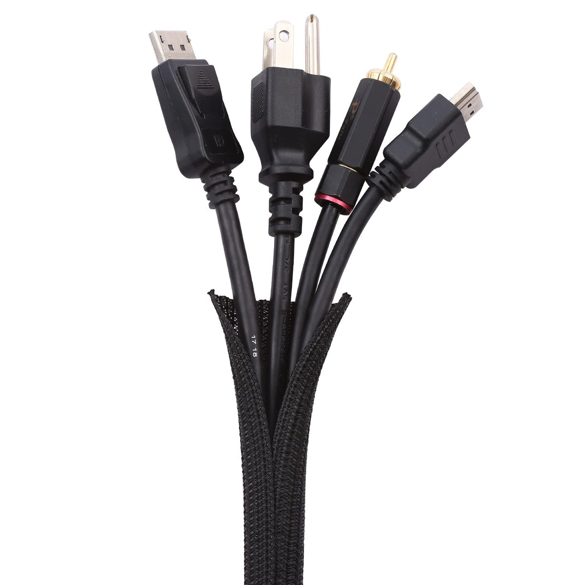 Keco 10ft – 1/2 inch Cable Management Sleeve Wire Loom Cord Protector – Self Wrap Cable Sleeve Split Sleeving Cord Organizer for TV Computer Automotive Office Home Entertainment – Black