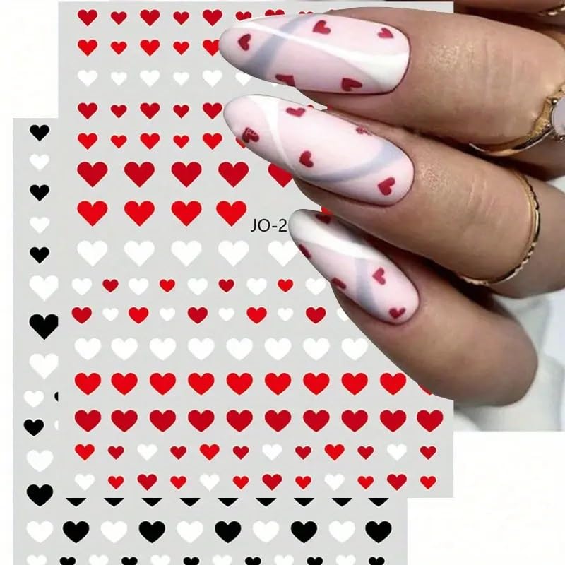 Valentine’s Day Nail Art Stickers Red Heart Nail Stickers Self Adhesive White Heart Designs Nail Decals Cute Nail Art Decals Black Heart Decals Nail Art Designs Decals for Nail DIY Manicure 4 Sheets