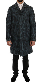 Dolce & Gabbana Blue Camouflage Trench Coat Elegance