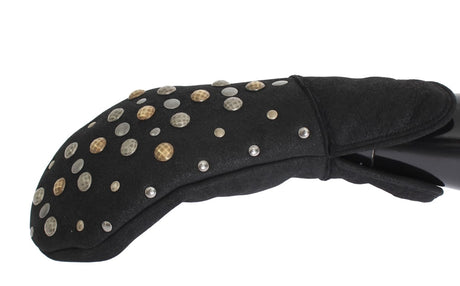 Dolce & Gabbana Elegant Studded Gray Wool Gloves