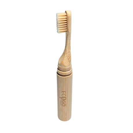 EcoGoTravel Bamboo Screwable Toothbrush Two-Piece Design | Soft BPA-Free Bristles & Portable Case | Natural Compact & Eco-Friendly | Ideal for Travel Camping & Daily Use
