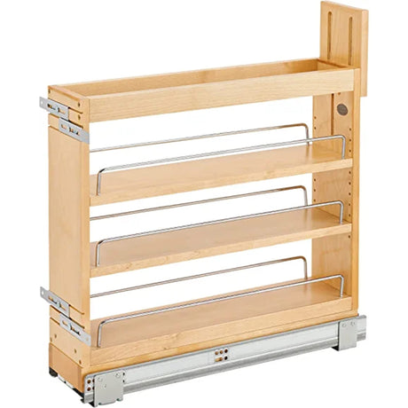 Rev-A-Shelf 5" Pullout Storage Organizer for Base Kitchen/Bathroom Cabinets Spice Rack/Pantry Shelves with Soft-Close Slides Wood 448-BDDSC-5C