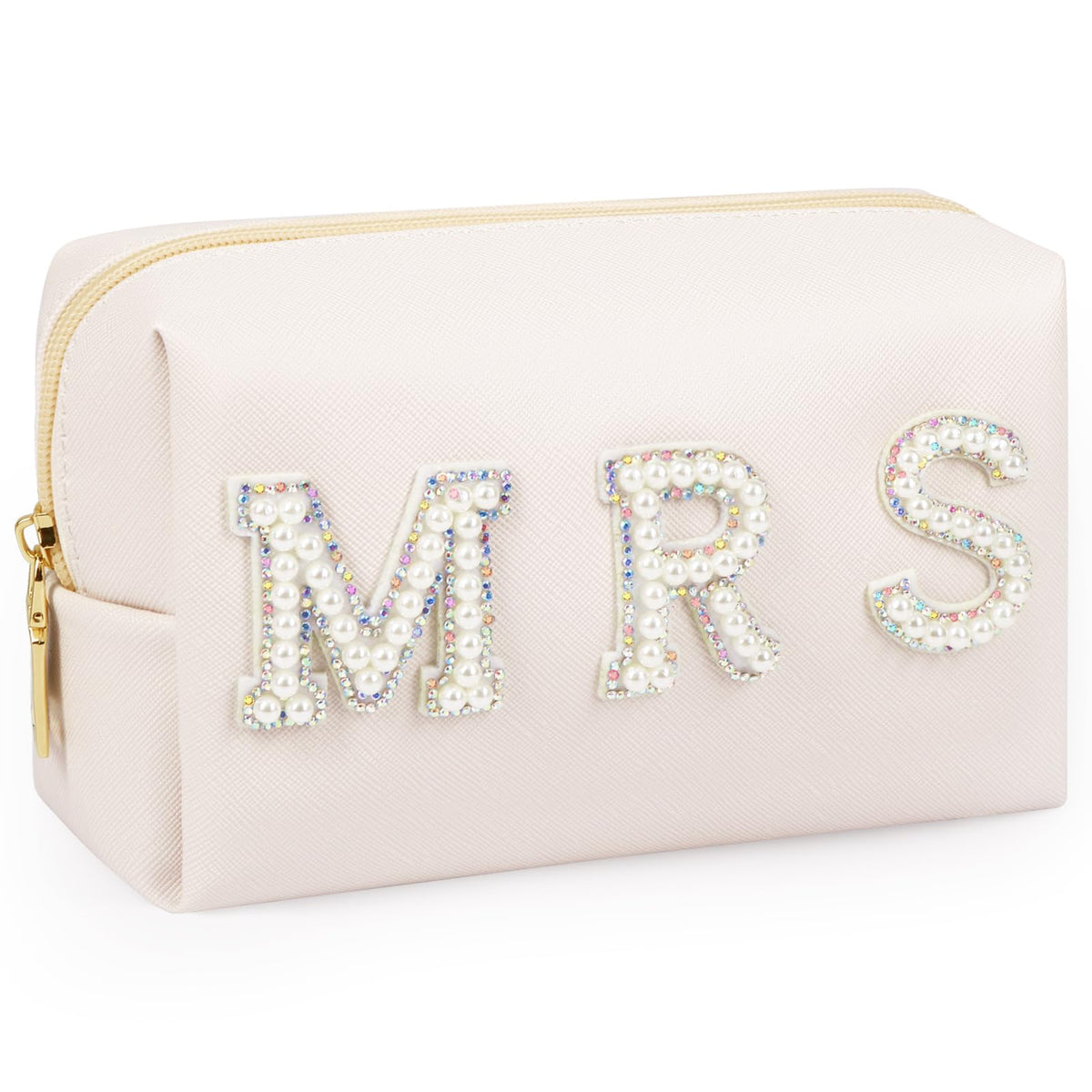 JOINDO Letter Makeup BagMRS Diamond Rhinestone Patch Cosmetic BagTravel Toiletry Zipper Purse BagBridal Shower Gifts