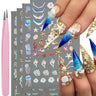 VOTACOS Summer Nail Stickers for Nail Art 5D Embossed Nail Decals 3D Nail Design Self-Adhesive Nail Supplies Accessories Marble Shell Jellyfish Nail Stickers for Women Nail Decoration(4 Sheets)