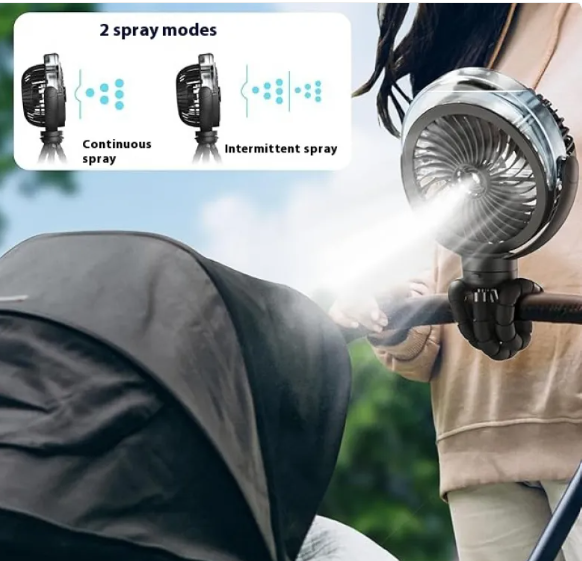 Rechargeable Octopus Spray Fan with Ambience Light for Outdoor Camping & Strollers