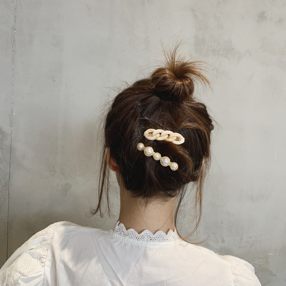 Trendy Pearl Chain Hair Clip Set - Korean Hair Accessories