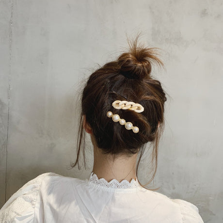 Trendy Pearl Chain Hair Clip Set - Korean Hair Accessories