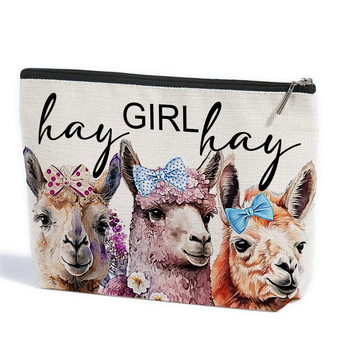 Vintage Funny Llama Gifts Farm Animals Western Makeup Bag Alpaca Graduation Mothers Day Birthday Alpaca Gifts for Girls Women Llama Lovers Friends Daughter Sister Niece Cosmetic Bag Hay girls Hay