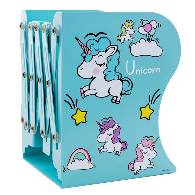Foldable Bookshelf with Unicorn Design and Storage