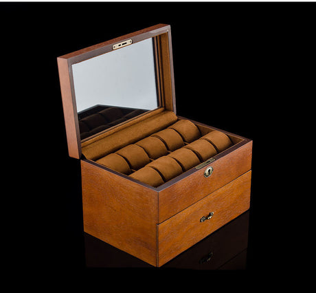 Wooden Double-Layer Locking Watch Box for Jewelry Display