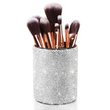 OTOSTAR Bling Crystal Makeup Brush Holder Organizer Storage Cosmetic Tools Eyebrow Pencil Eyeliners Multifunctional Handcrafted Rhinestones Pen Holder for Home Office (Silver)