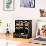 Multi-Functional Wooden Desk Organizer with Drawer