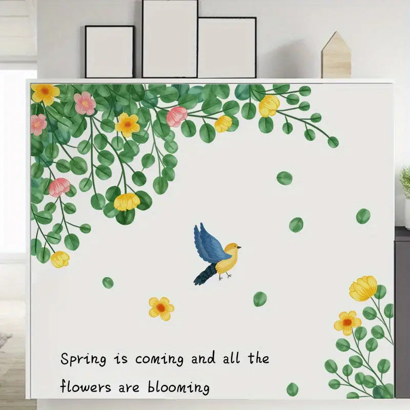 Green Leaf Flowers Bird Wall Stickers for Home Decor