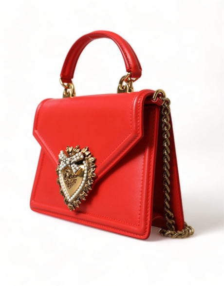 Dolce & Gabbana Red Leather DEVOTION Gold Heart Shoulder Borse Bag - Women's