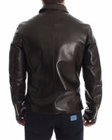 Dolce & Gabbana Brown Lambskin Leather Zipper Jacket - Men's