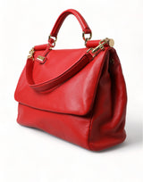 Dolce & Gabbana Red Leather Large Miss Sicily Top Handle Women Bag - Women's