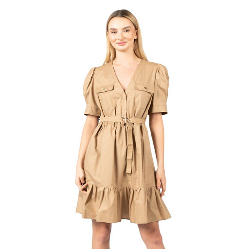 Pinko Short Cotton Dress Beige - Women's