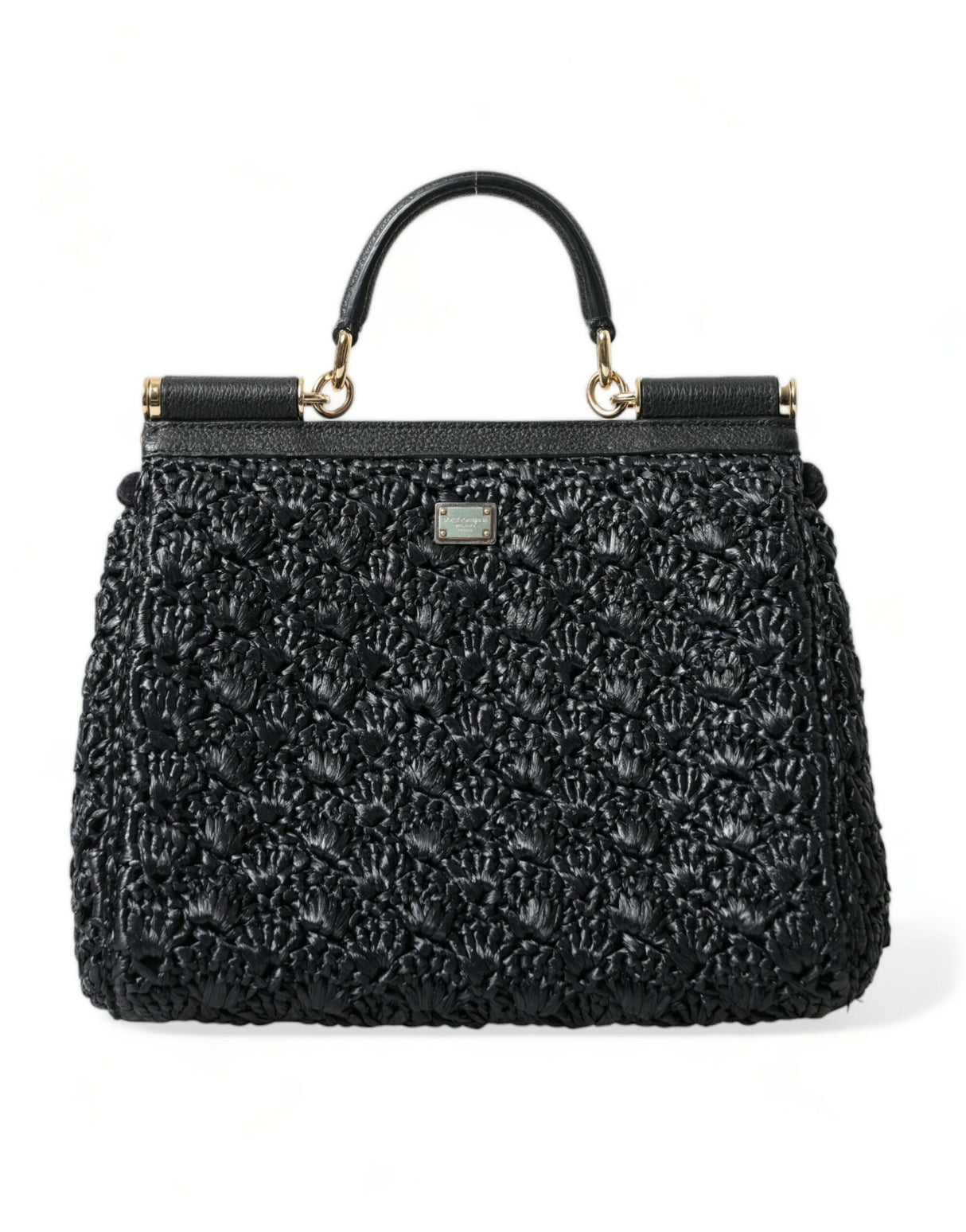 Dolce & Gabbana Black Sicily Embellished Raffia Tote Crossbody Bag - Women's