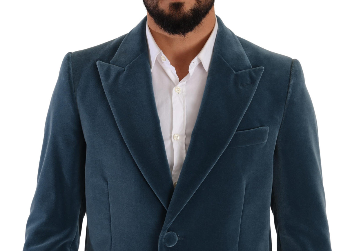 Dolce & Gabbana Blue Cotton Velvet Long Overcoat Jacket - Men's