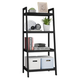 SMIBUY Ladder Shelf 4 Tier Bamboo Bookshelf Bathroom Storage Organizer Plant Display Stand Freestanding Open Shelving Unit with Handles for Home Office (Black)
