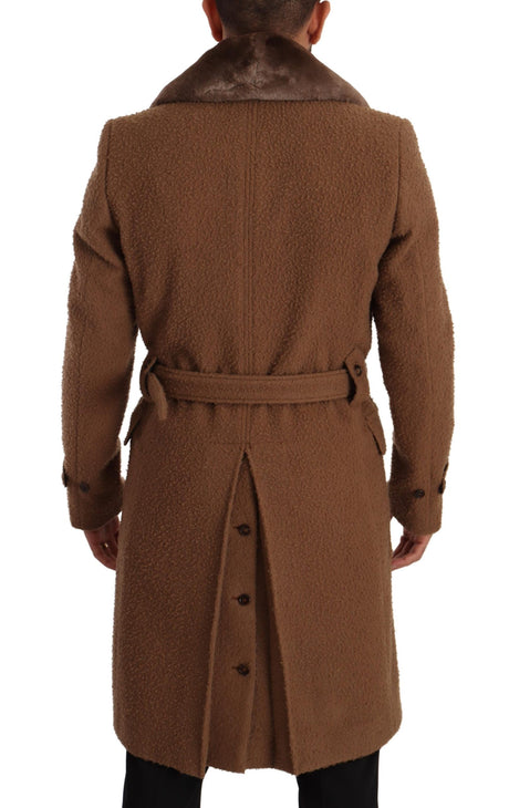 Dolce & Gabbana Brown Wool Long Double Breasted Overcoat Jacket - Men's