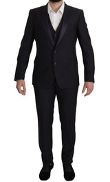 Dolce & Gabbana Elegant Black Three-Piece Wool Blend Suit