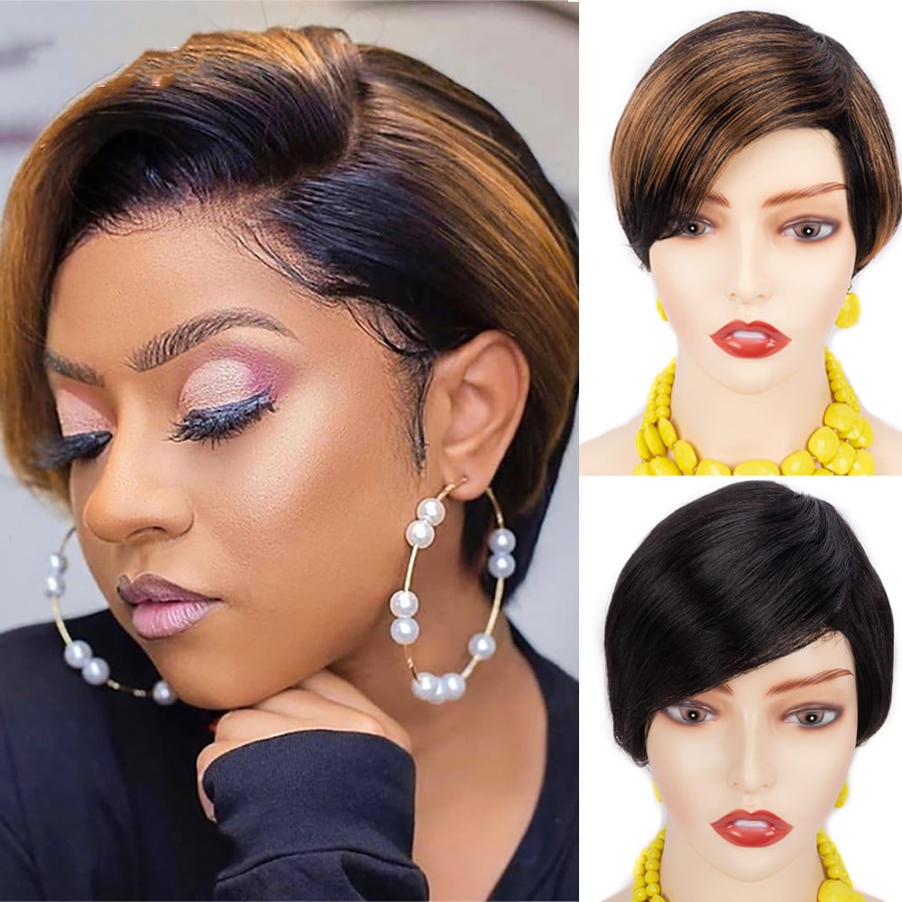 Golden Gradient Black Short Straight Hair Hood
